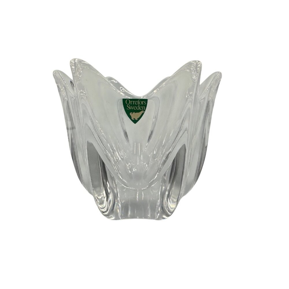 Orrefors Belle Tulip Crystal Bowl Jan Johansson Six-Point Clear Swedish Design